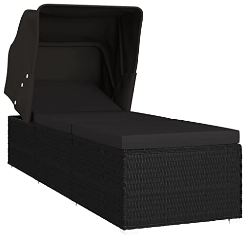 vidaXL Sonnenliege mit Sonnenschutz Auflagen Gartenliege Strandliege Relaxliege Saunaliege Gartenmöbel Liege Liegestuhl Poly Rattan Braun