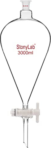 StonyLab Borosilicate Glass Conial Separatory Funnel with 24/29 Joints and PTFE Stopcock (3000mL)