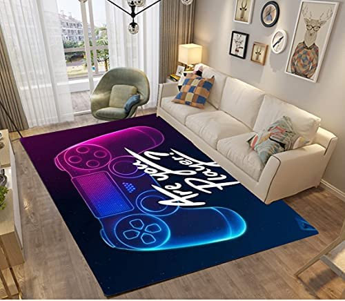 3D Galaxis Star Anime Gamer Muster Kinder Jungen Teppich Schlafzimmer Dekorativ Kinderzimmer Wohnzimmer,Matten Krabbelmatte Modern Weichem Flanell Kinderteppiche Waschbar (Blau,80x120 cm)