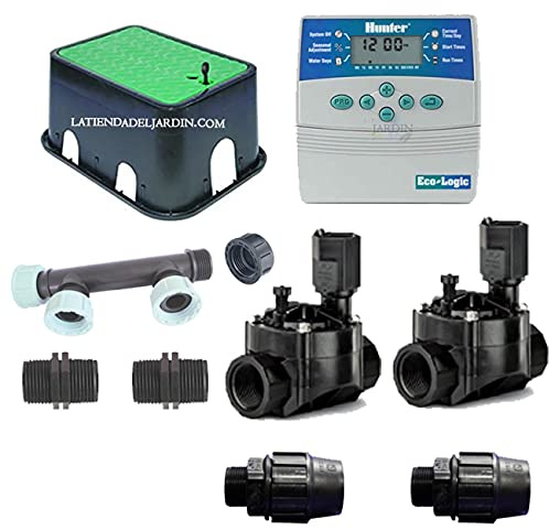 Suinga Kit irrigazione automatica 2 zone di irrigazione per irrigazione elettrica. Set Programmatore + elettrovalvole + accessori di installazione