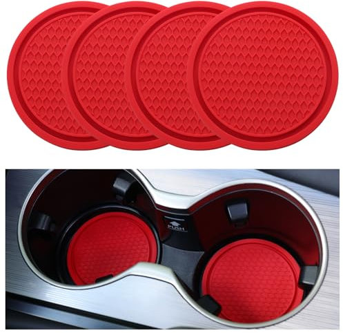 SINGARO Car Cup Coaster, 4PCS Universal Non-Slip Cup Holders Embedded in Ornaments Coaster, Car Interior Accessories, Red