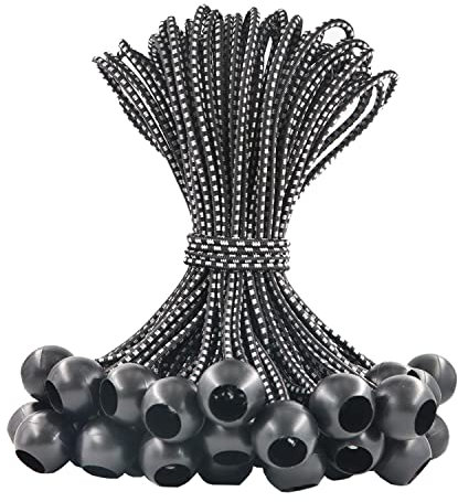 VEVIK Tendeur Elastique 50 Pièces, Tendeur Bache 23cm, Corde Elastique, Sandow Elastique, Tendeur en Caoutchouc, Cordons Élastiques avec Boules pour Pavillon, Bâche, Tente, Rideaux, Bannière, Camping