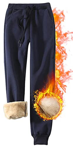 CheChury Femme Pantalon de Jogging Hiver Chaud Polaire Doublée Legging épais Pantalon de Sport avec Poches et Cordon de Serrage Tracksuit Bottoms Sportif Harem Pants Casual,Bleu,M