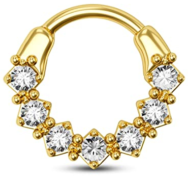 CM Crareesi Mania Septum Ring Nasenring 16 Gauge Septum Clicker Ring Creolen 316L Chirurgenstahl Septum Daith Piercing Schmuck Sieben klare CZ Diamanten Daith Piercing Nasenringe für Damen Herren