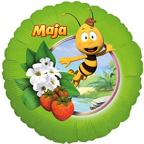 Party Factory `die Biene Maja´ Folienballon, Ø45cm, grün, Willi die Biene auf der Klatschmohnwiese, Heliumballon zum Kindergeburtstag