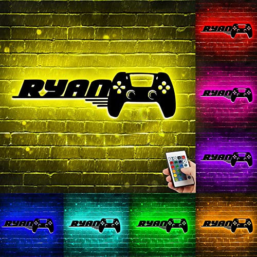 Panneau néon de jeu personnalisé pour décoration murale de chambre, manette de jeu LED avec nom personnalisé, alimentation USB, télécommande à 16 couleurs changeantes pour enfants, salle de jeux,