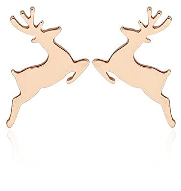 BlackAmazement 2er Set 316L Edelstahl Ohrstecker Ohrringe Rentier Hirsch Geweih silber rose gold schwarz Damen (Rosegold)