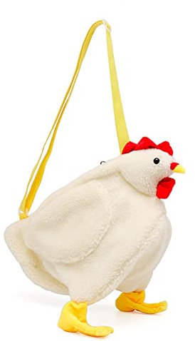 NEEVAS Umhängetasche für Damen, niedliches Cartoon-Plüsch-Huhn, lässige Tasche für Mädchen, weiß, Medium