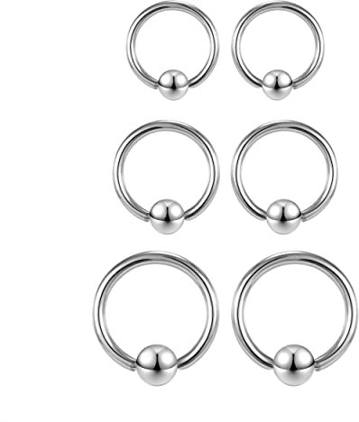ZS Großes Captive Bead Rings Chirurgenstahl Klemmkugelring Septum Ringe, BCR 00G 0G 2G 8G 12G 16G Intimpiercing Prinz Albert Piercing Körperschmuck (Silber,16G,6/8/10mm)