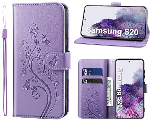 KRAFTCARE Handyhülle für Samsung S20 Hülle, für S20 Hülle mit Kartenfach Geld Slot Ständer Magnetic Closure, Flip Case Leder Schutzhülle Tasche Handyhülle für S20 Hülle, Lila