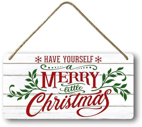 Geroclonup Indoor and Outdoor Holz Weihnachten Urlaub Wandbehang Türdekorationen Holzschild Schilder Weihnachtsdekoration für Zuhause, Schule, Büro Have Yourself Merry Little Christmas Schild 15 x 30