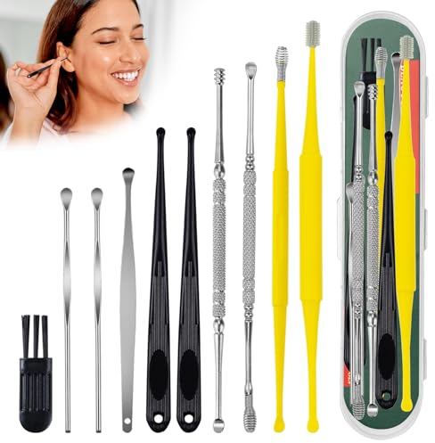 Ohrenreiniger Edelstahl Set, 10 Stück Ohrenschmalz Entferner, Ear Cleaning Ohr Schmalz Reiniger Werkzeug, Sichere Spirale Ear Cleaner Ohren Reinigung Werkzeug für Kinder Erwachsene (10PCS)
