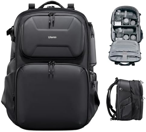 ULANZI BP10 Hartschalen-Kamerarucksack, Professionelle Wasserdichte Fotografie Kameratasche für Fotografen Unisex Drohne Dslr Spiegellose Kamera Objektiv Stativhalterung 17'' Laptop Schwarz 35L