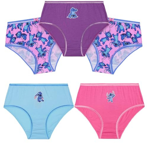 Disney Stitch Culottes Confortables et Respirantes en Coton pour Filles, Lot de 5 (Multicolore, 3-4 Ans)