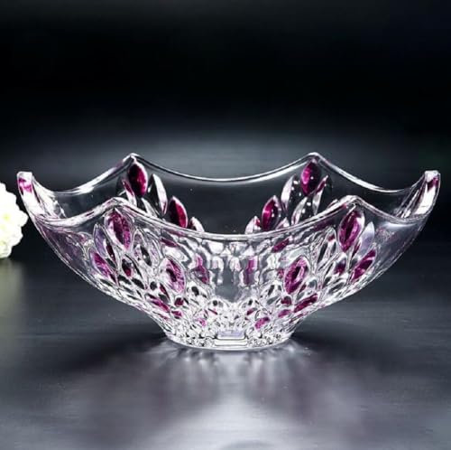 JUNYFFF Tazón De Fruta De Vidrio Cesta De Fruta De Cristal Grande Creativo Moderno Plato Hondo Postre Tazón para Servir, Cuenco De Centro De Mesa En Cristal 24Cm,D