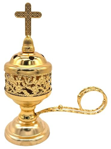 1pc Brûler en encens au Charbon de Bois Portez en Fer en Fer du Porte-encens catholique avec poignée et Croisement