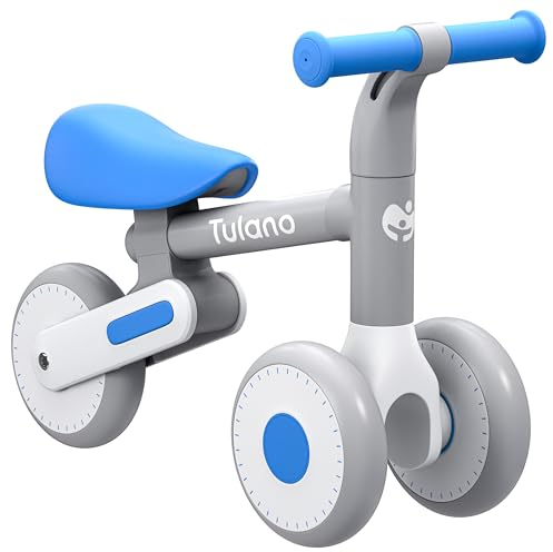 TULANO Scout 20 Blue | Kinder Laufrad Lauflernrad Erstes Fahrrad Dreirad | ab 1 bis 3 Jahren | ohne Pedal mit 3 Rädern | höhenverstellbarer Sattel | Lenkradschloss | Kleinkinder | Ultraleicht | Blau