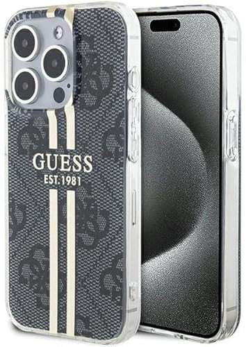 Guess GUHCP15XH4PSEGK Case for iPhone 15 Pro Max 6.7 Inch Black Hard Case IML 4G Gold Stripe