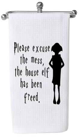 KUIYAI Magisches Küchenhandtuch mit Aufschrift Please Excuse The Mess The House Elf Has Been Freed, Küchendekoration (Entschuldigung des Chaos)