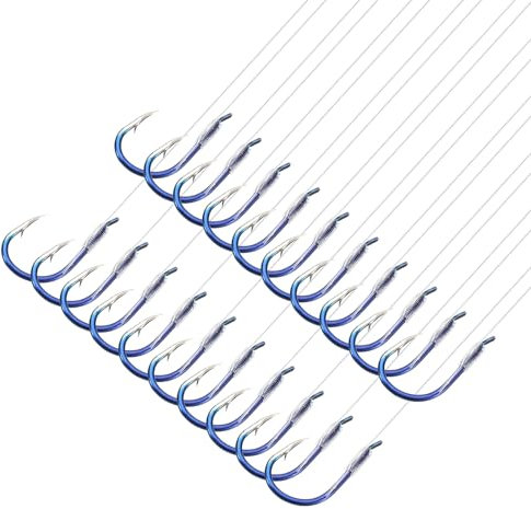 PATIKIL 6# Piccoli Ami da Pesca con Filo, 20pz 0.51x0.31 Pollici Impianti di Perforazione a Doppio Amo con Amo da Pesca con Ardiglione su Filo di Nylon per Acqua Dolce, Blu
