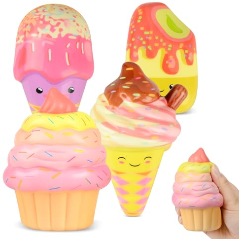 DJLLA 4 Stück Squishy EIS Spielzeug, Stressabbau Angstzustände Autismus Squishies Spielzeug Schönes Kawaii Soft Sinnesspielzeug für Mädchen Kinder und Erwachsene, Weihnachts Geburtstagsgeschenke