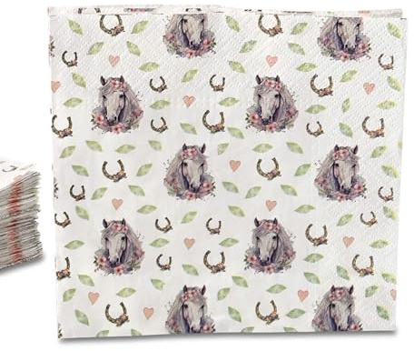 ECOFIESTA 60x Servietten Kindergeburtstag Pferd 33 x 33 cm rosa - Geburtstagsservietten saugfähig - Papierservietten, Partygeschirr