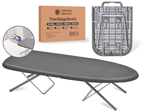 SimplySmooth Planche à Repasser Pliable avec Repose-Fer - Mini Table à Repasser de 77 x 30 cm - pour la Table avec poignée de Transport, Pieds en Caoutchouc et Housse de qualité