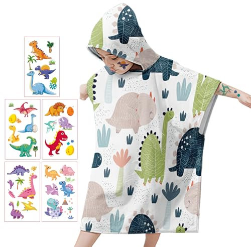 JSTHHTT Poncho de Bain Enfant, Microfibre Serviette de Bain Enfant, Cape de Bain Super Doux, pour 4 à 8 Ans Garçons Filles (Dinosaure)