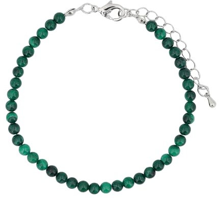 Taddart Minerals - Bracelet de cheville en malachite naturelle verte avec boules de 4 mm et rallonge - Fait main