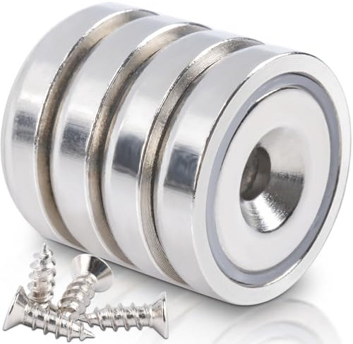 4 Stück Neodym Magnete Extra Stark 30 KG Kraft 25 X 7 mm mit Loch und Kapsel, Senkkopf-Topfmagnet mit Schrauben, Magnete Stark für Küchen, Badezimmer, Magnettafel, Büros