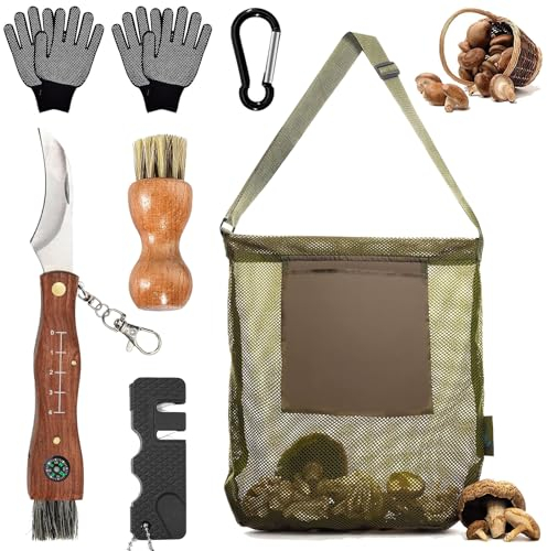 HUIKUANGEU Coltello per Funghi,Coltello Funghi con Spazzola,Coltello Micologica Manico in Legno,Coltello a Funghi con Spazzola,Acciaio Inox Coltellino Funghi,per la Raccolta dei Funghi