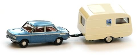 Audi A5-5217 Modellauto NSU TT mit Wohnanhänger Miniatur Modell, Maßstab 1:87, Blau