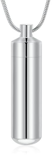 VCCWYQK Cylinder Urn Necklace for Ashes Cremation Jewellery Keepsake Jewellery Memorial Necklaces with Glass Bottles for Women Men Ash Holder