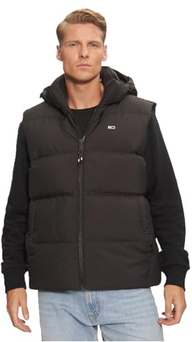 Tommy Jeans Herren Weste Essential Down Vest mit Kapuze, Schwarz (Black), XXL