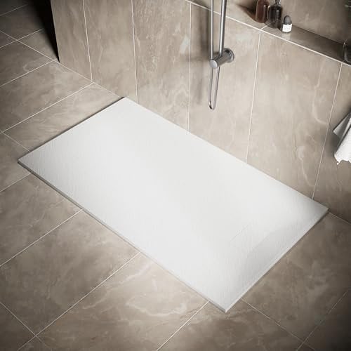 SIRHONA - Plato de ducha, 160 x 90 cm, antideslizante, rectángulo blanco, material de resina SMC, con sifón