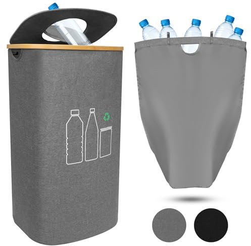 SOXOI 100L Pfandflaschen Sammelbehälter mit Deckel Tragetasche, Sammel-Behälter Flaschenträger Pfandflaschen für Küche Behälter Leergut & Altglas Aufbewahrung