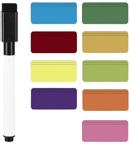 72 Pcs Magnetic Strips Writable, Magnetic Dry Erase Labels, Writing On Magnets Whiteboard Strips for Refrigerator Metal Cabinet White Boards Notes Messages Names(1.18 x 3.15 inch, 9 Colors)