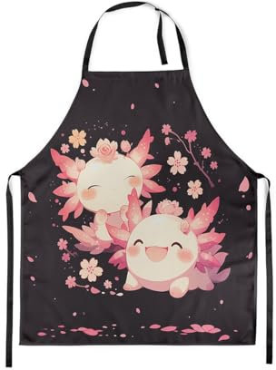 Homewish Cartoon Axolotl Chef Schürze Zum Backen,Kinder Küstentierschürze Zum Kochen,Rosa Kirsche Kochschürze,Nette Salamander Küchenschürze