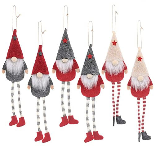 Juego de 6 muñecos de peluche con colgante de Navidad, decoración para colgar en el árbol para decoración de puerta delantera del hogar, casa de campo