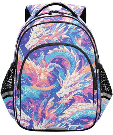 EtherSpher Cooler bunter Drachen-Schulrucksack für Teenager, Grundschule, Jungen, lässiger Schulter-/Tagesrucksack, Mochila Para