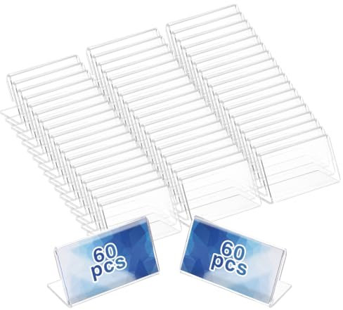 BENECREAT 60pcs 40x18mm Acrylic Table Nameplate, L-Shaped Clear Name Plates Tent Acrylic Name Plate Display for Office Business Conference Meetingroom Student School Classroom