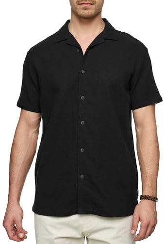 Indicode Herren INCosby Kurzarmhemd aus 100% Baumwolle mit Kentkragen | Gestreiftes Baumwollhemd mit Button-Down-Kragen, Herrenhemd, Casualhemd, Freizeithemd, Sommerhemd, Kurzarmhemd für Männer.