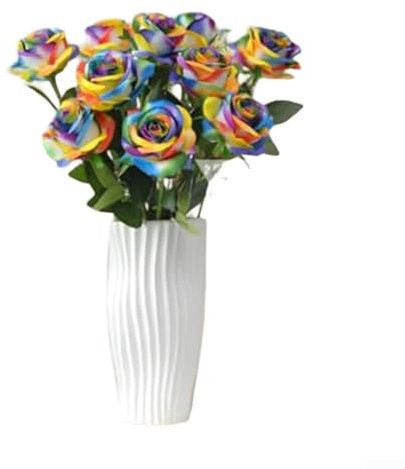 Springwillfly Rose artificiali, per arcobaleno rose finte fiori artificiali, colore artificiale rose di seta Flowersv per elegante decorazione domestica