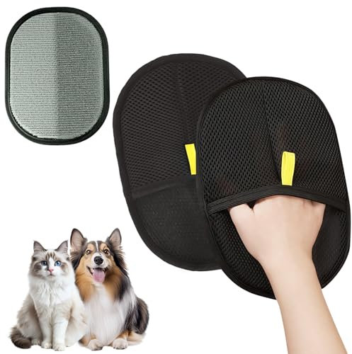 AMFUN 2PCS Guanti per Gatti e Cani Bifacciali, Guanti Antistatici per La Rimozione Dei Peli di Animali, Rimuovi Peli di Gatto, Guanto Magnetico in Pelliccia