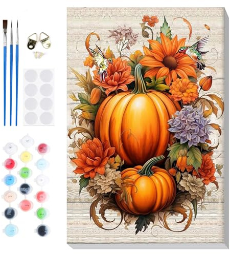 Lxmsja Halloween Peinture Numero Adulte avec Cadre, Peinture par Numero Citrouille, Peinture Acrylique Numéro d'art avec 3 Pinceaux, Loisirs Créatifs Adultes, Activité Manuelle, 30x40cm