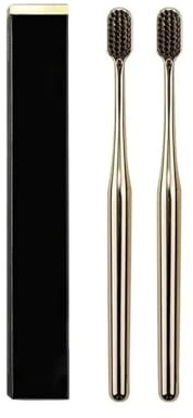 Handzahnbürste 1/2/3/4 stücke Gold Zahnbürste Luxus Weiche Gold Zähne Pinsel Männer Frauen Erwachsene Zahnbürsten Galvanisierte Bürsten Bürste(2pcs Gold BK)