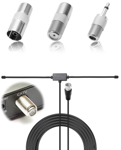 DAB FM UKW Radio Antenne 75 Ohm Dipolantenne, 3 m Verlängerungskabel für Stereoanlage AV-Receiver HiFi Heimkino-Tuner, inkl. TV-Adapter und 3,5 mm-Klinkenanschluss