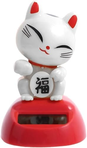 Opemg White Cat Solar Powered Car Ornament Animal Solar Powered Dancing Dolls, Automotive Ornaments Figures Bobble Head Solar Powered Ornament, for Office Home Desk Decor