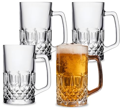SUNOYA Set di 4 tazze da birra in vetro da 0,5 l con manico, bicchieri da birra, boccale da birra, grande boccale per feste, bar, ristoranti, feste di birra