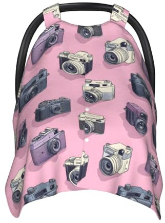 Autositzbezüge, Retro-Kamera, rosa Druck, atmungsaktiv, Stillbezug, Kinderwagen-Abdeckung, Mehrzweck-Baldachin, für Jungen und Mädchen